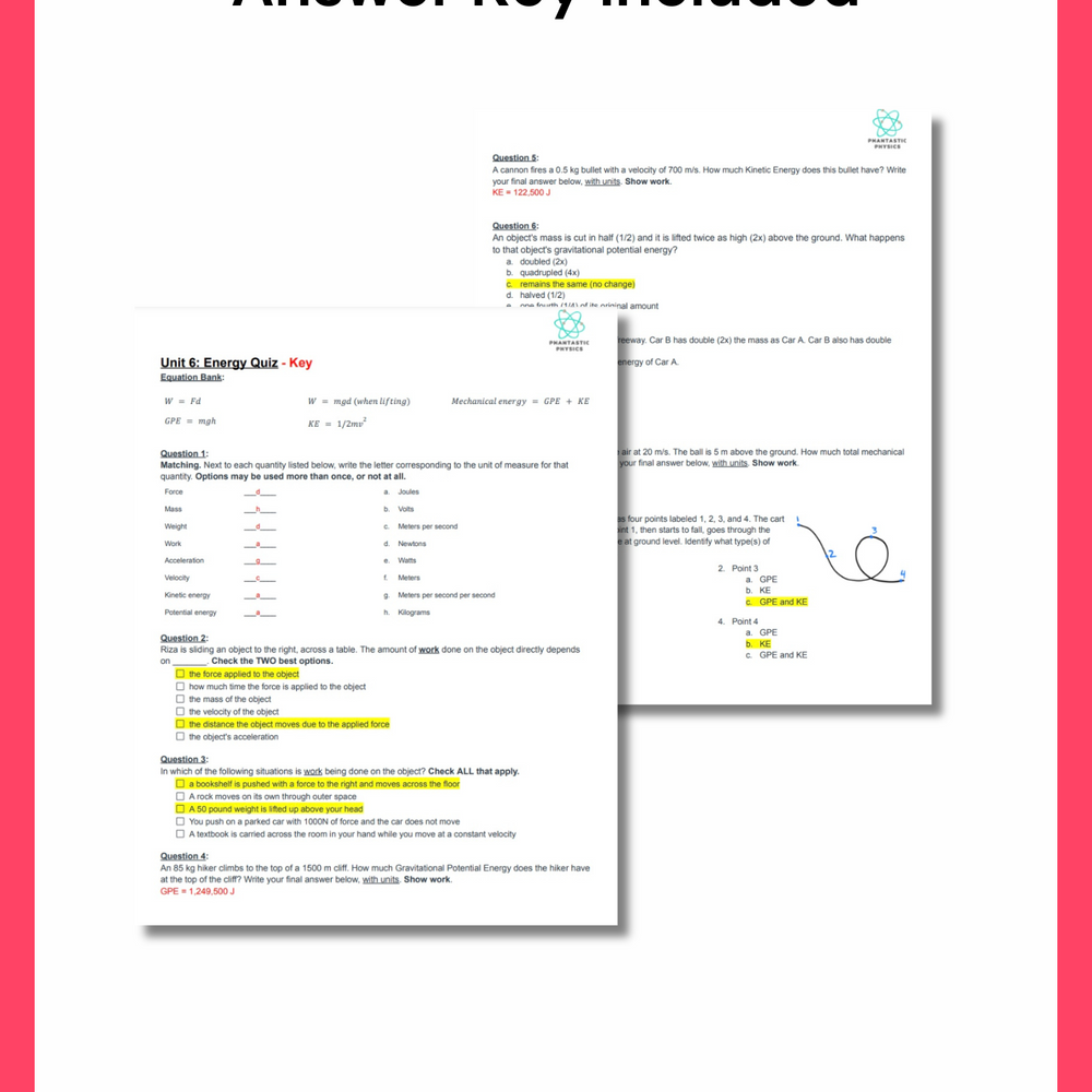 
                      
                        High School Physics: Energy Quiz #1 - Grades 9-12, NGSS Aligned
                      
                    