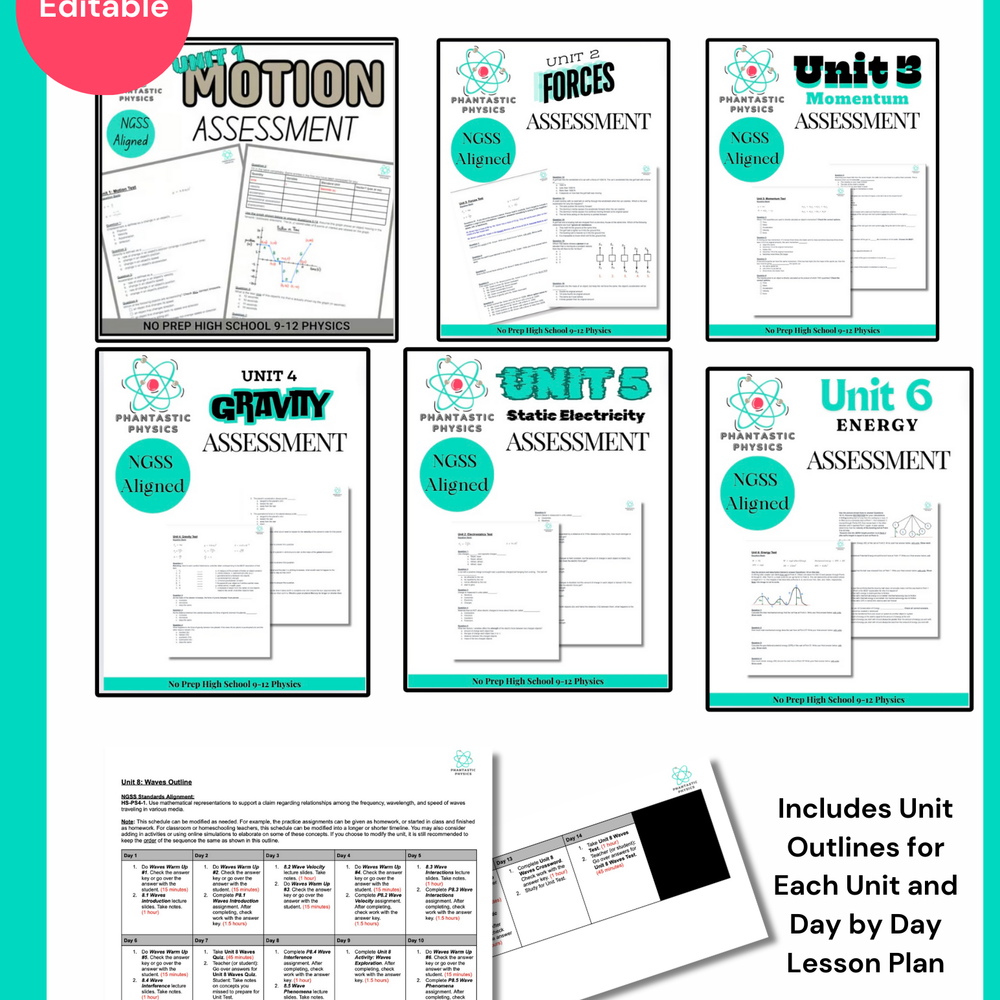 
                      
                        Complete High School Physics Test Bundle (NGSS Aligned, Grades 9-12)
                      
                    