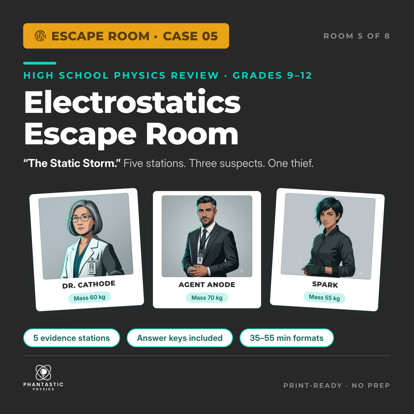 Electrostatics escape room for high school physics - Coulomb's Law activity, grades 9-12